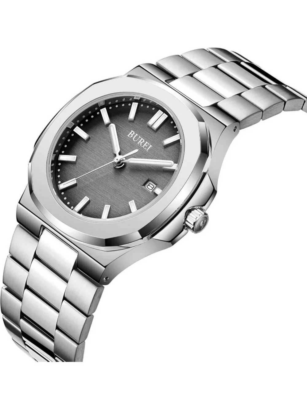 Men's Black Silver Analog Quartz Stainless Steel Waterproof Round Luxury Watch